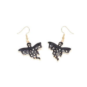 Boucles d'oreilles fantôme en émail noir avec étoiles dorées et lunes en cristal