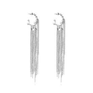 Long Tassel Dangle Earrings With Alloy C-Shape Faux Artificial Pearl And Rhinestone Vintage Punk Style For Women