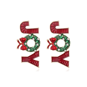Legierung Emaille Weihnachten Joy Brief Ohrringe Mit Strass Kranz Schleife Urlaub Schmuck Für Frauen