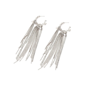 Long metal chain tassel earrings with C-shaped vintage imitation pearls and rhinestones