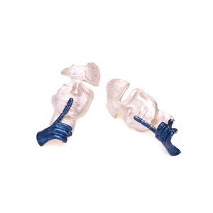 Artistic abstract silent face drop earrings with matte gold and navy blue finish
