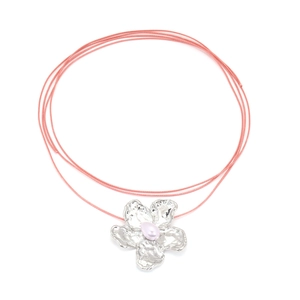 Alloy Hammered Flower Pendant Necklace With Faux Artificial Pearl And Multi Strand Wax Cord Minimalist Trendy Holiday Style For Women