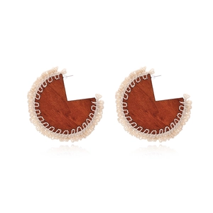 Bohemian Handmade Wood Woven Tassel Drop Earrings Geometric Ethnic Retro Fashion Jewelry For Women