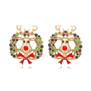 Boucles D'oreilles Couronne De Renne De Noël Alliage Strass Émail Nœud Bijoux De Vacances Pour Femmes Mode Festif
