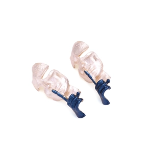 Artistic abstract silent face earrings with gold finish and deep blue enamel detail