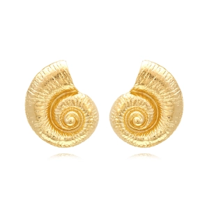 Nautilus Spiral Shell Stud Earrings Oversized Alloy Retro Ocean Animal Style Women Beach Vacation Fashion