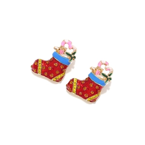 Creative Christmas sock earrings with colorful enamel and sparkling rhinestones for women