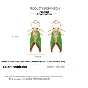 Detailed size chart showing colorful cicada earrings measuring 5.1cm by 2.6cm