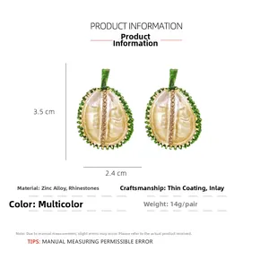 Détails des boucles d'oreilles durian en alliage de zinc avec dimensions et matériaux