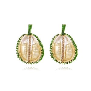 Boucles D'oreilles En Forme De Durian Alliage De Zinc Émail Huile Avec Strass Bijoux De Fruits Créatifs Pour Femmes Filles