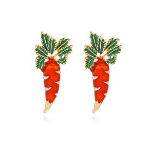 Cute Carrot Stud Earrings Alloy Enamel Rhinestone Vegetable Shape Creative Fashion Jewelry For Women Girls