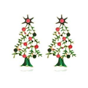 Orecchini Pendenti Albero Di Natale Lega Smalto Strass Colorati Stella Gioielli Festivi Donne