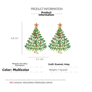 Spécifications de taille des boucles d'oreilles sapin de Noël avec strass colorés