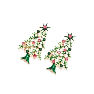 Orecchini a forma di albero di Natale in smalto verde con cristalli e stella rosa