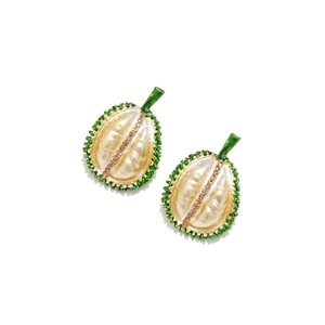 Boucles d'oreilles durian à la mode en émail vert avec détails en strass champagne