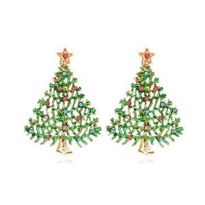 Boucles D'oreilles Arbre De Noël Alliage Émail Vert Strass Colorés Pendantes Bijoux Femme Fête Mode Nouveauté