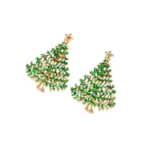 Boucles d'oreilles sapin de Noël avec strass colorés sur une base dorée