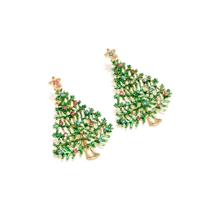 Boucles d'oreilles sapin de Noël en alliage avec strass colorés et étoile dorée
