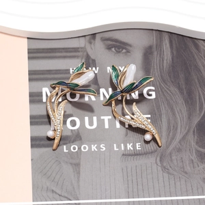 Elegant orchid earrings with gradient enamel leaves, pearls and crystals for qipao accessories