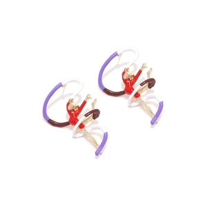 Boucles d'oreilles ballerine en émail avec figurines rouges et placage doré