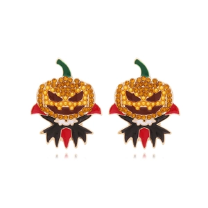 Halloween Vampire Pumpkin Earrings Alloy Orange Rhinestone Enamel Cloak Fun Costume With Stainless Steel Earring Post