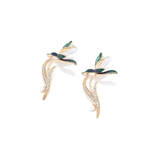 Elegant Chinese style orchid earrings with blue gradient enamel and white pearls