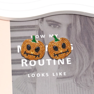 Boucles d'oreilles citrouille en strass orange pour Halloween avec émail vert