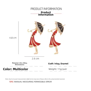 Detailed view of fashionable lady with umbrella earrings showing dimensions 4.8x2.6cm