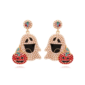 Halloween Ghost And Pumpkin Earrings For Women Alloy Rhinestone Faux Artificial Pearl Drip Oil Funny Spooky Jewelry Holiday Gift