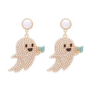 Boucles D'oreilles Fantôme Halloween Alliage Émail Lettre Boo Imitation Künstliche Perle Strass Huile Goutte Bijoux Femmes