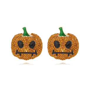 Boucles D'oreilles Citrouille Halloween Alliage Strass Coloré Émail Jack-O-Lantern Bijoux Drôles Femmes Tige Acier Inoxydable