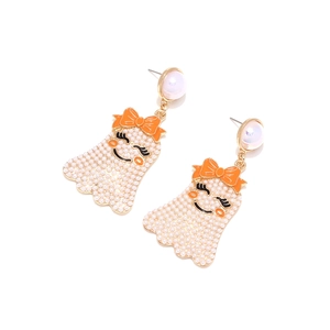 Boucles d'oreilles fantôme avec perles et nœuds orange pour style Halloween mignon