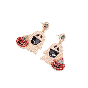 Halloween ghost earrings with imitation pearls and colorful rhinestone pumpkin charms
