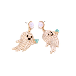Boucles d'oreilles fantôme avec perles blanches et charme BOO pour Halloween
