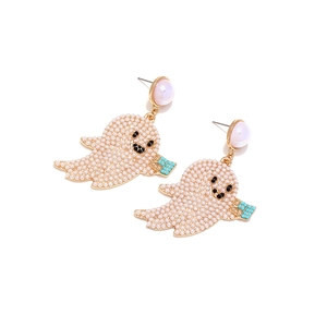 Boucles d'oreilles fantôme avec perles d'imitation blanches et base alliage doré