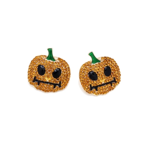 Boucles d'oreilles citrouille d'Halloween avec cristaux orange et émail vert sur base dorée