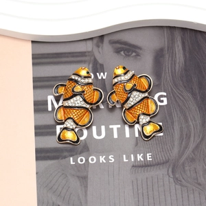 Sparkling crystal clownfish stud earrings with vibrant orange enamel in tropical fish design