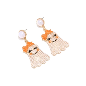 Boucles d'oreilles fantômes avec nœud orange et fausses perles pour accessoires Halloween