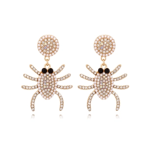 Spider Dangle Earrings Alloy With Rhinestone And Imitation Artificial Pearl Gothic Halloween Party Costume Jewelry For Women