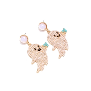 Boucles d'oreilles fantôme avec perles et panier BOO pour costume d'Halloween