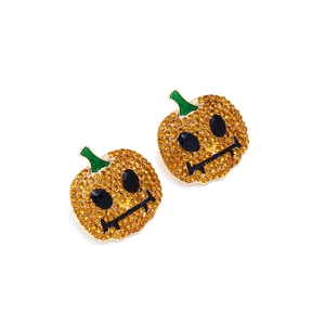 Boucles d'oreilles citrouille d'Halloween avec cristaux oranges et émail vert