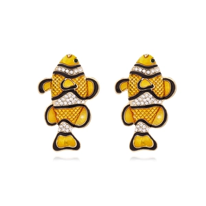 Clownfish Stud Earrings Alloy Enamel Rhinestone Ocean Animal Cartoon Tropical Fish Jewelry For Women