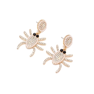 Sparkly rhinestone spider earrings with iridescent stones and pearls for Halloween