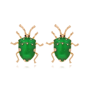 Beetle Stud Earrings Green Enamel Alloy Gold Plated Insect Jewelry Creative Fashion Animal Accessory Women