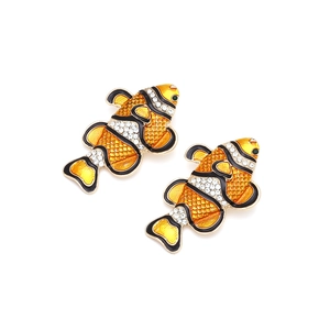 Enamel clownfish stud earrings with sparkling crystals and a tropical ocean theme