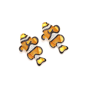 Sparkling clownfish drop earrings with yellow enamel and white rhinestones for women