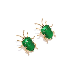 Green enamel beetle stud earrings with gold plating in insect-inspired design