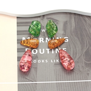 Three-tier geometric resin drop earrings with gold foil inlay and irregular shapes