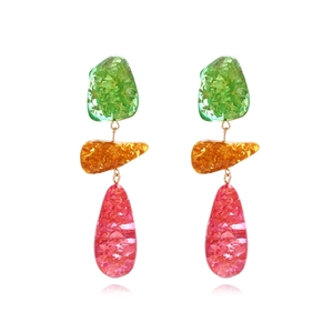 Geometric Irregular Resin Drop Earrings With Gold Foil Bohemian Colorful Long Dangle Alloy Fashion Jewelry For Women