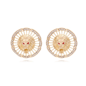 Retro Leeuwenkop Oorbellen Legering Strass Rood Oog Reliëf Hol Rond Luxe Mode Dieren Sieraden Voor Vrouwen Meisjes